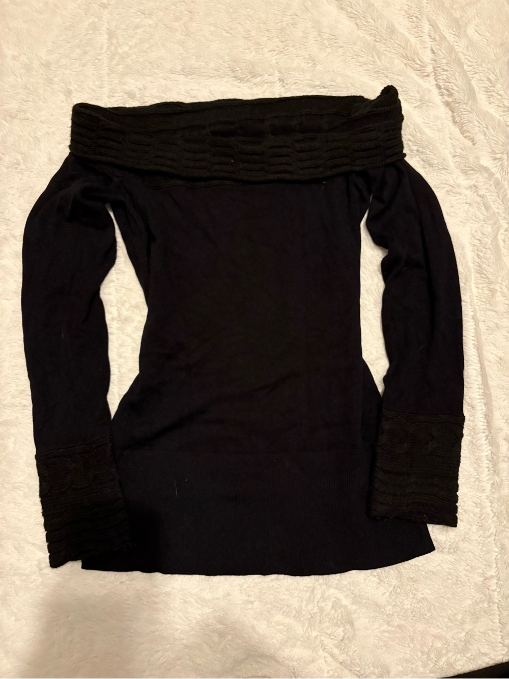 Venus Off-Shoulder Black Long Sleeve Top Size M Ruched Detail